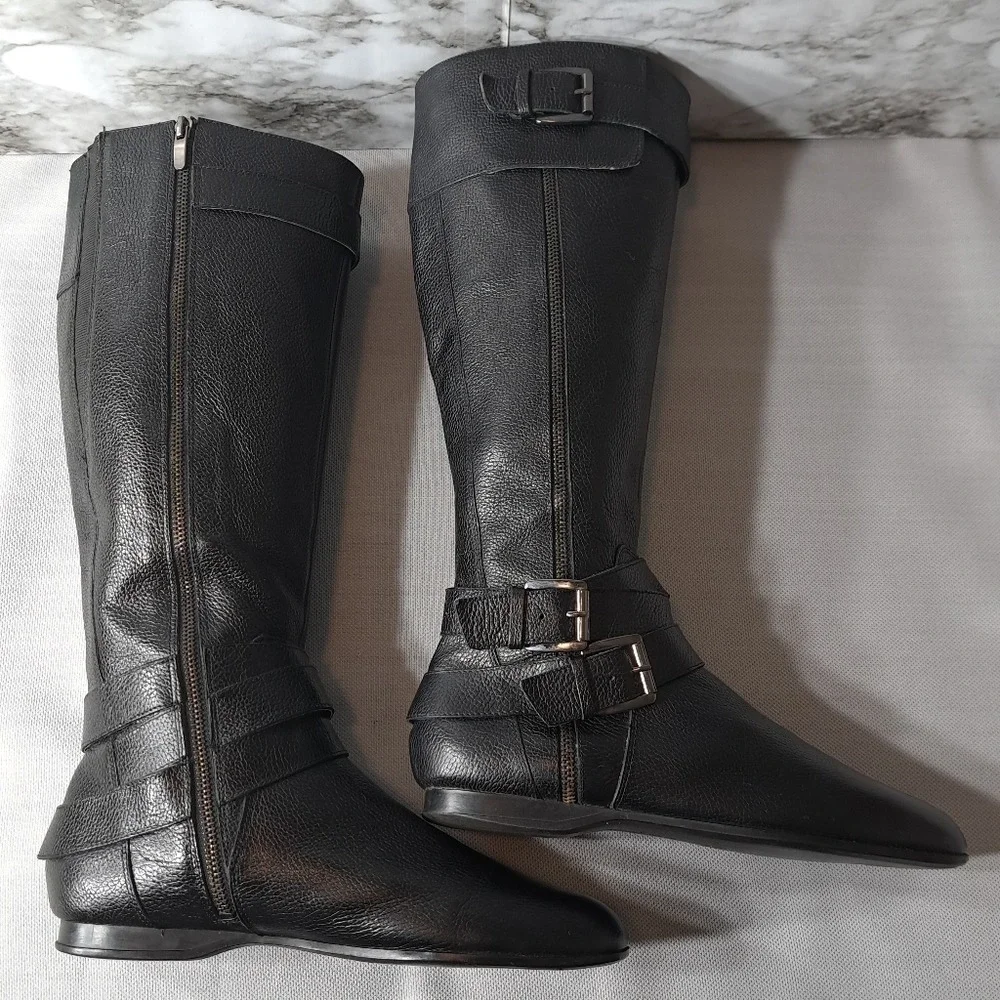 Enzo Angiolini Women's Tall‎ Boots Black Leather Eazenzi Size 9M Riding Boots